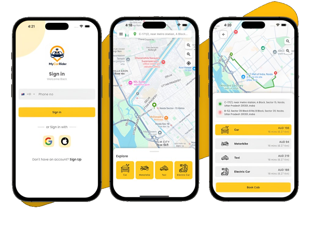 MyCarRider app on mobile devices